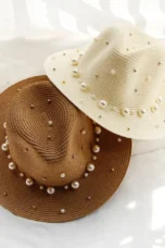 Pearl Trimmed Natural Straw Fedora