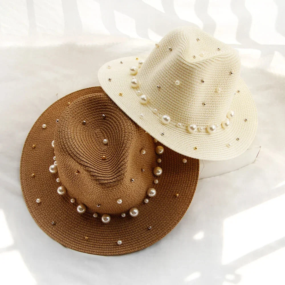 Pearl Trimmed Natural Straw Fedora
