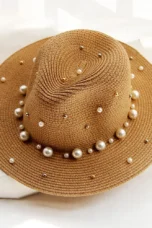 Pearl Trimmed Natural Straw Fedora