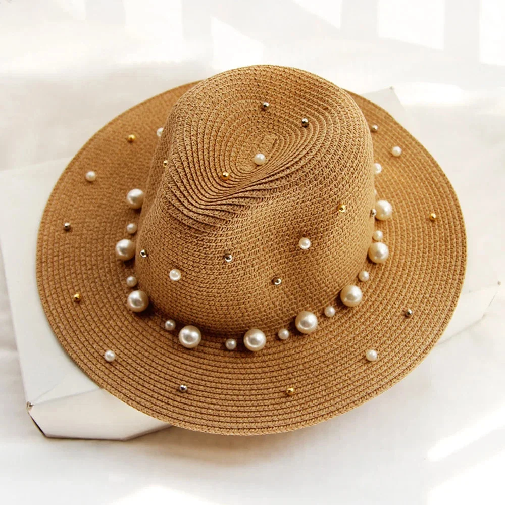 Pearl Trimmed Natural Straw Fedora