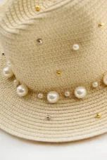 Pearl Trimmed Natural Straw Fedora