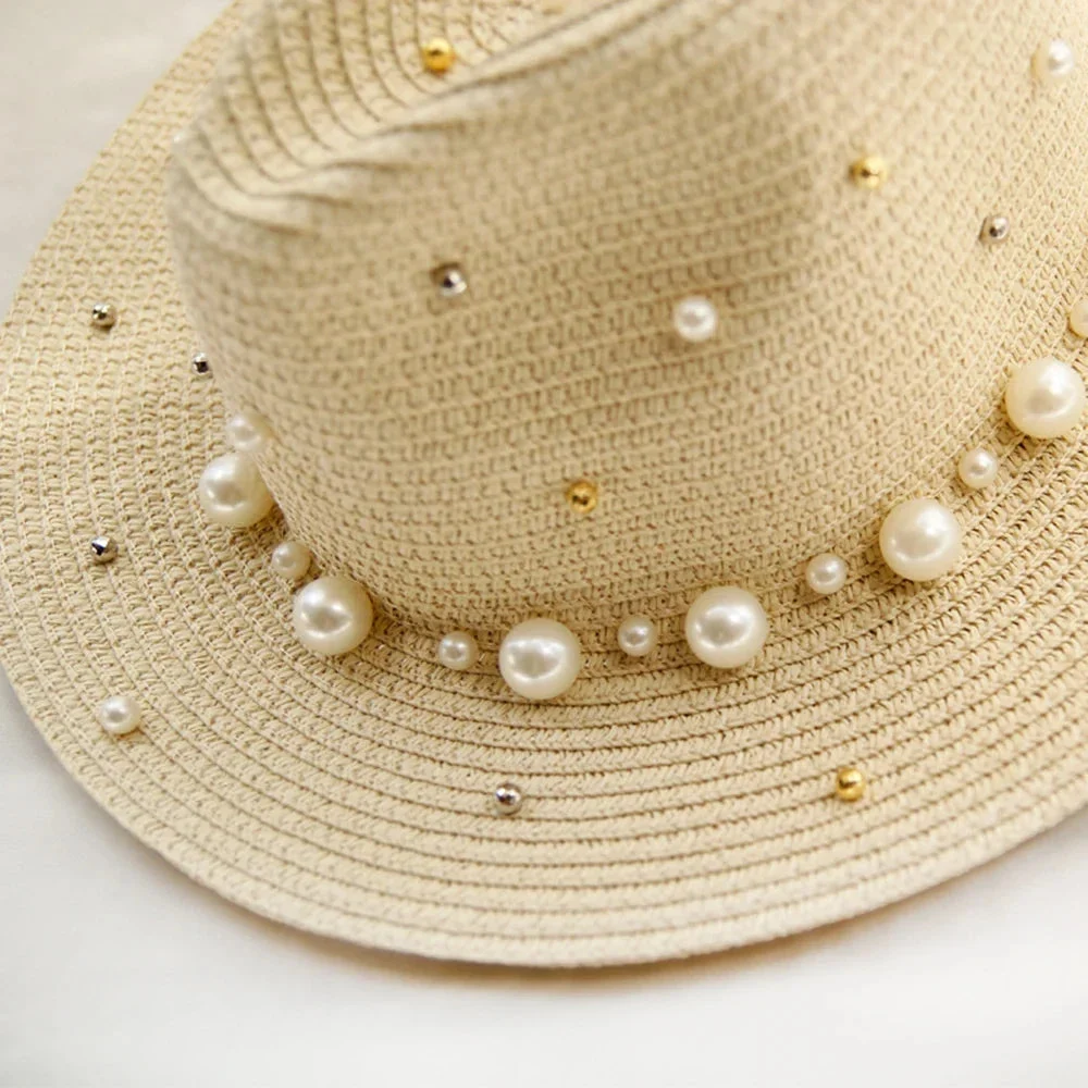 Pearl Trimmed Natural Straw Fedora