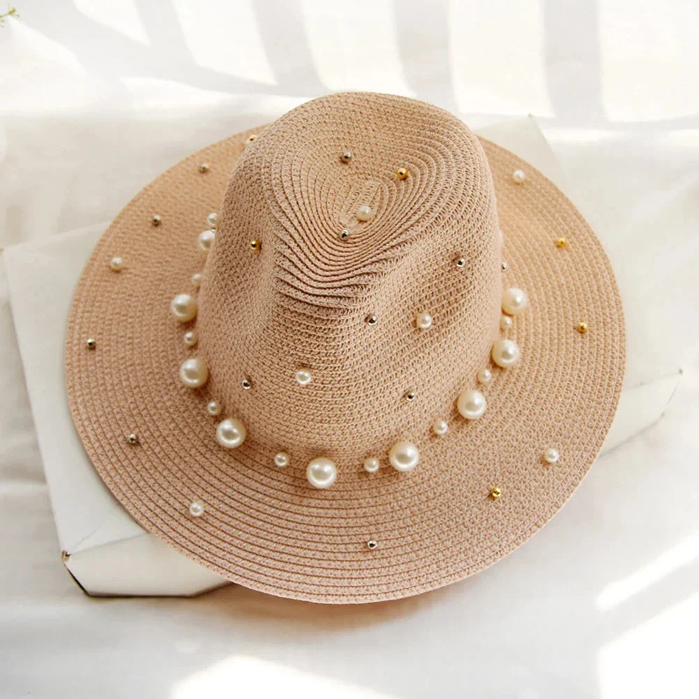 Pearl Trimmed Natural Straw Fedora