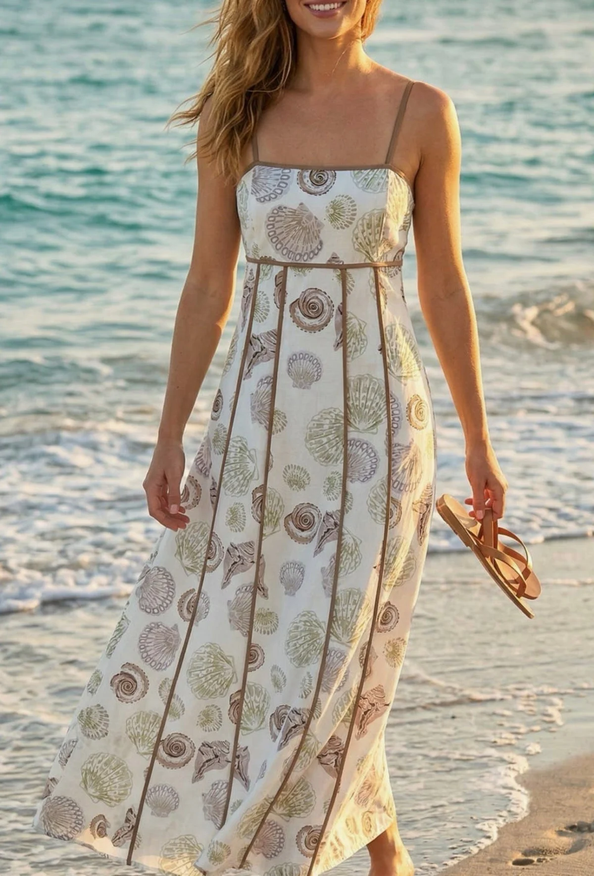 Opal | Seashell Print Flared Maxi Dress