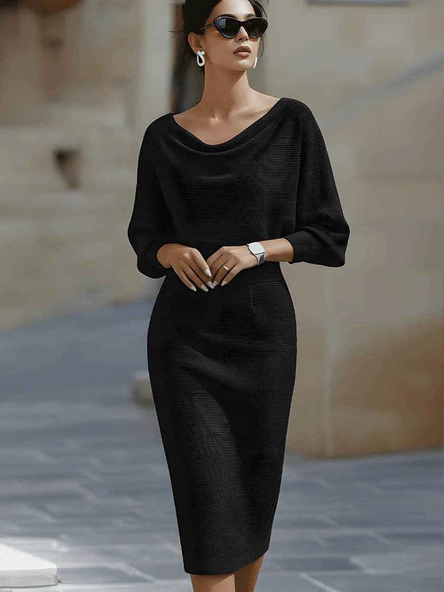 Arthémise | Cowl Neck Batwing Midi Dress