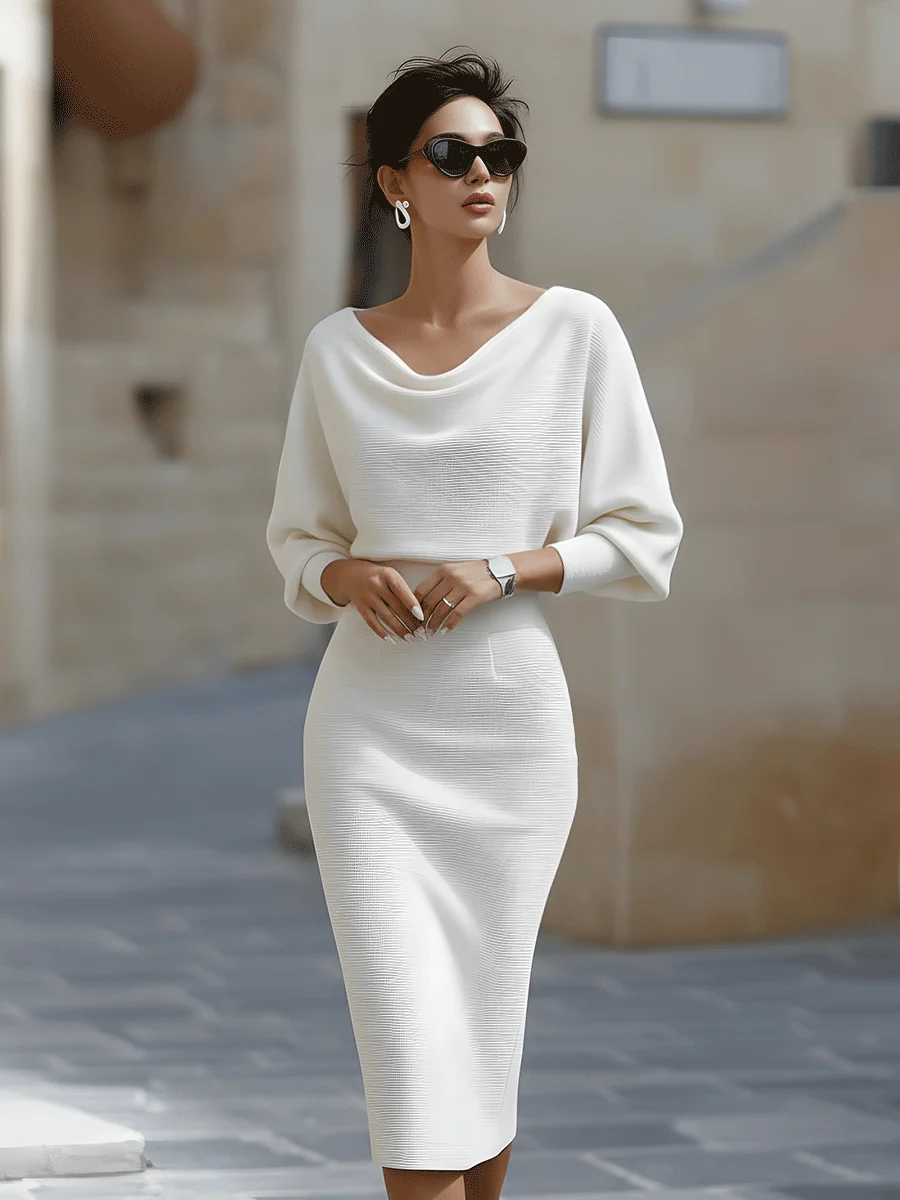 Arthémise | Cowl Neck Batwing Midi Dress