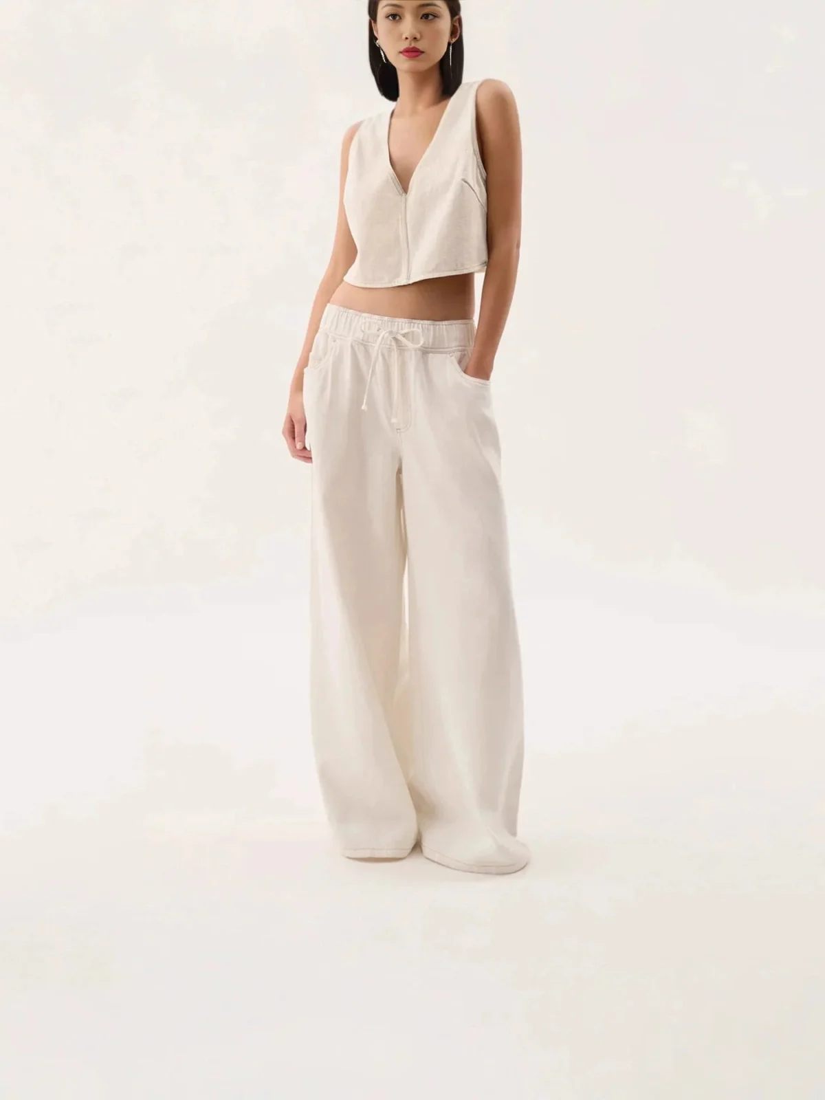 Mariange | Drawstring Wide Leg Denim Jeans