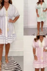 Alexina | Cotton Print Pompom Midi Dress