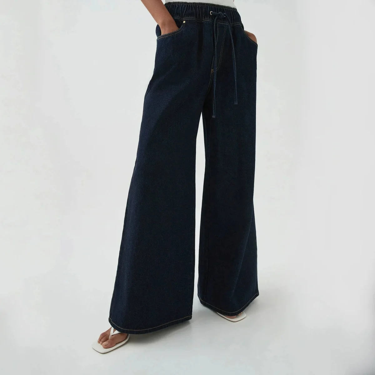 Mariange | Drawstring Wide Leg Denim Jeans