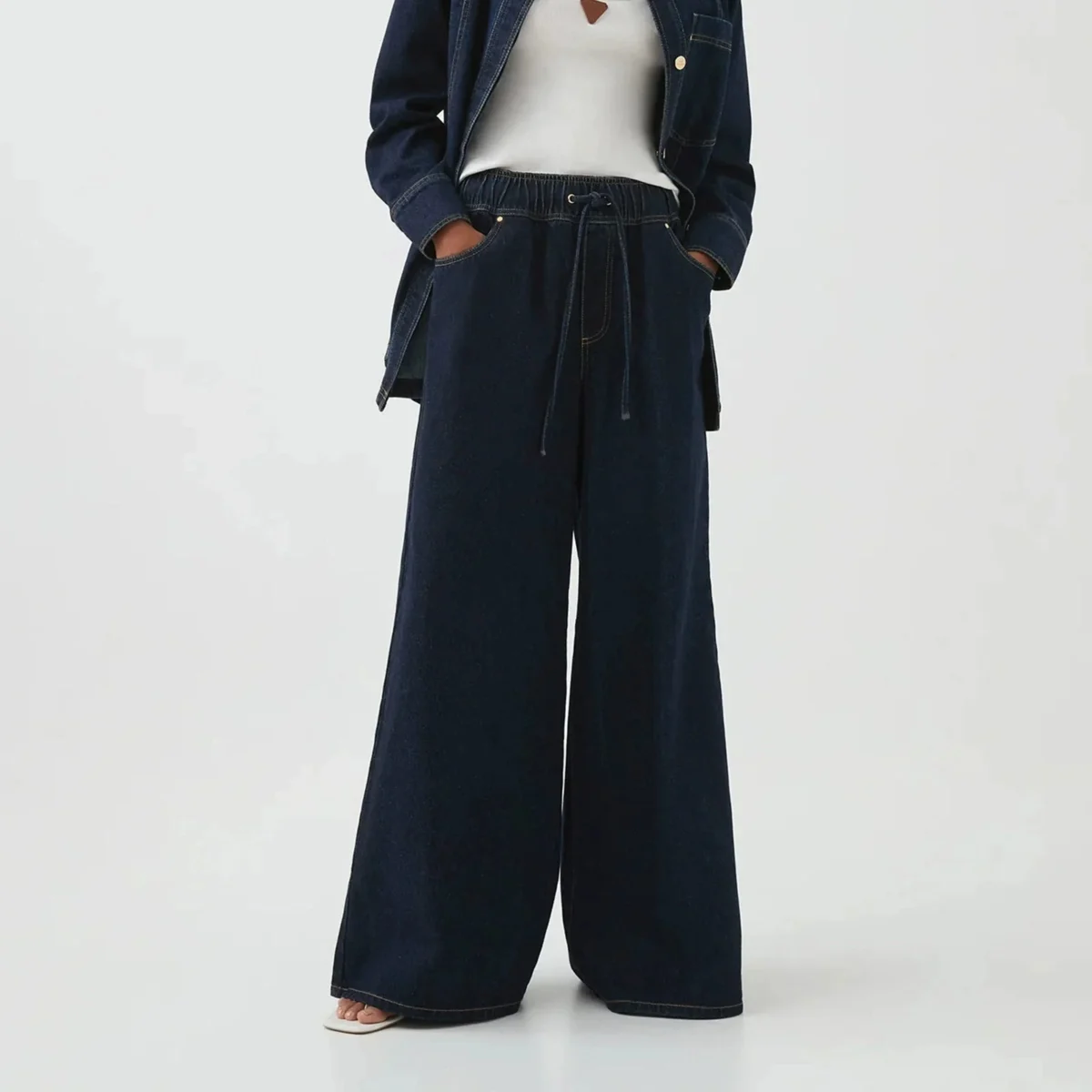 Mariange | Drawstring Wide Leg Denim Jeans