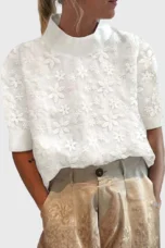 Dorothy | High Collar Lace Panel Top