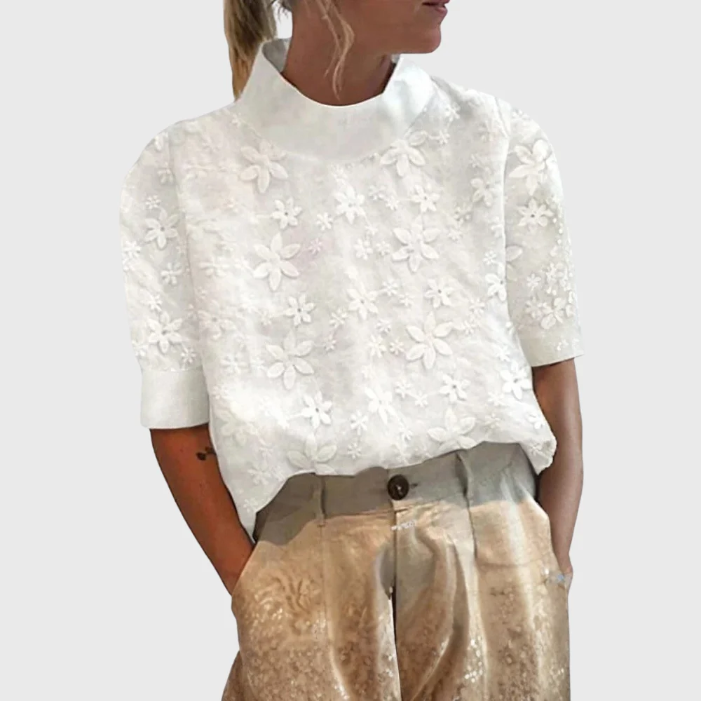 Dorothy | High Collar Lace Panel Top