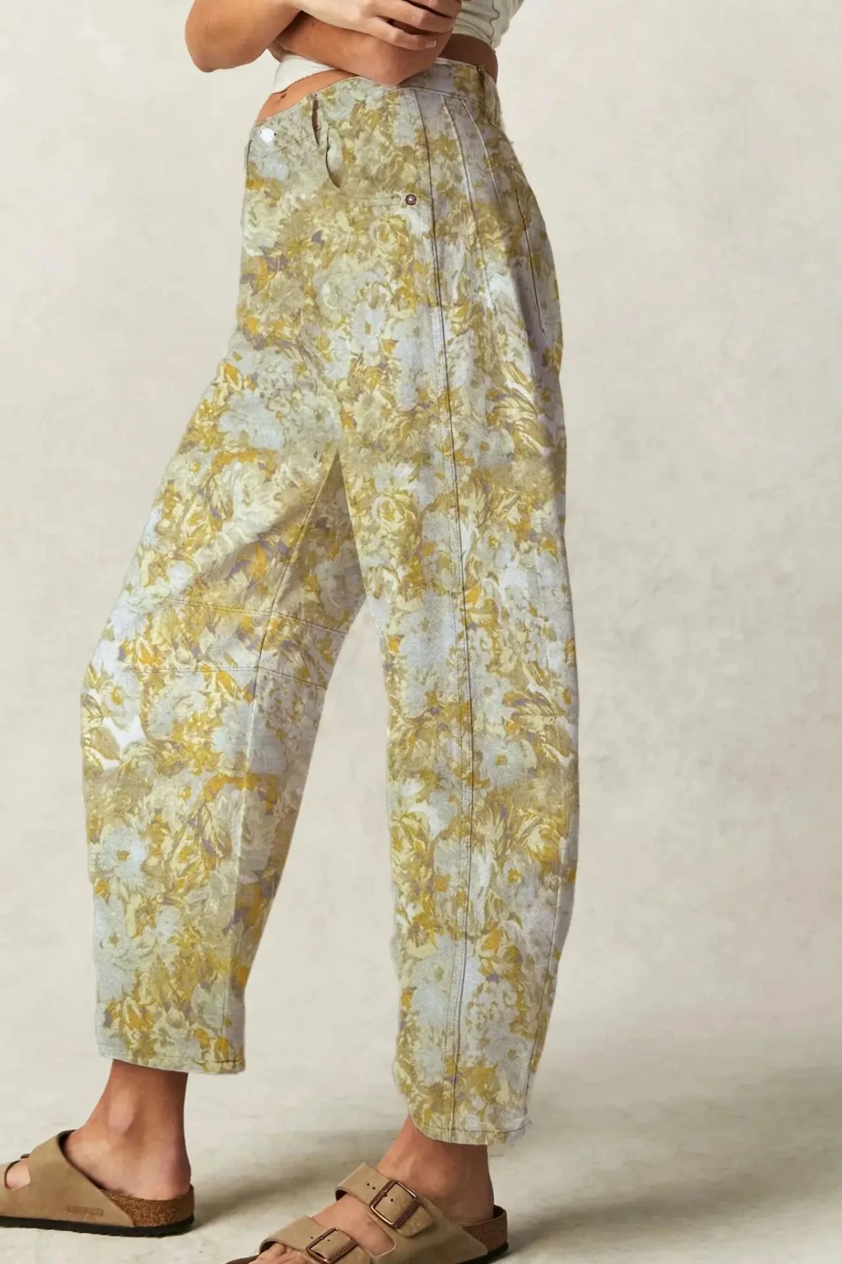 Celine | Printed Cotton Denim Wide Leg Jeans