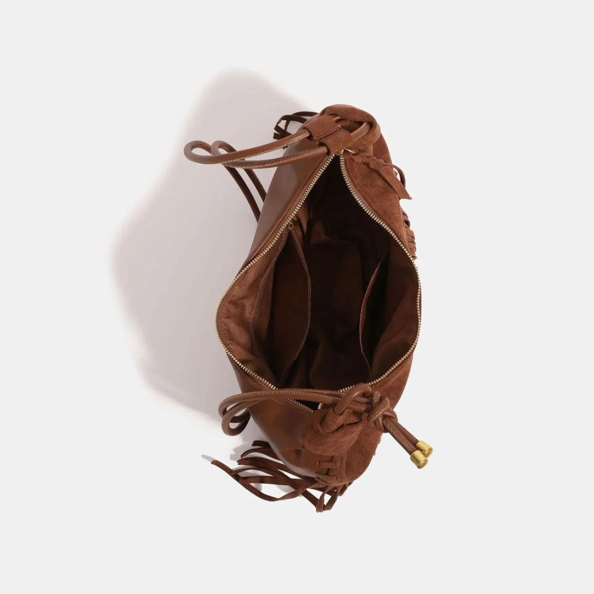 Suede Fringe Bag, Leather Seams