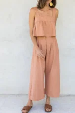 Olympie | Pleated Cotton Linen Culottes