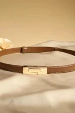 Smooth Leather Belt, Small Gold Buckle