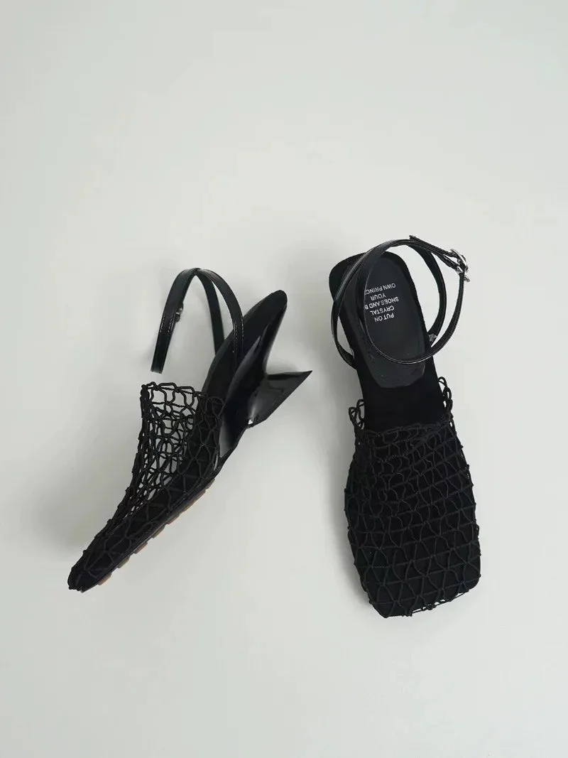 Alida | Braided Linen Square Toe Heels