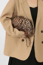 Leopard Print Hasp Clutch, Linen Lined