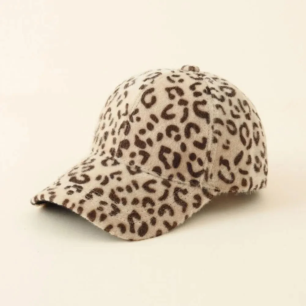 Plush Leopard Cap, Extended Brim
