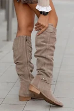 Elaine | Perforated Suede Knee Boots