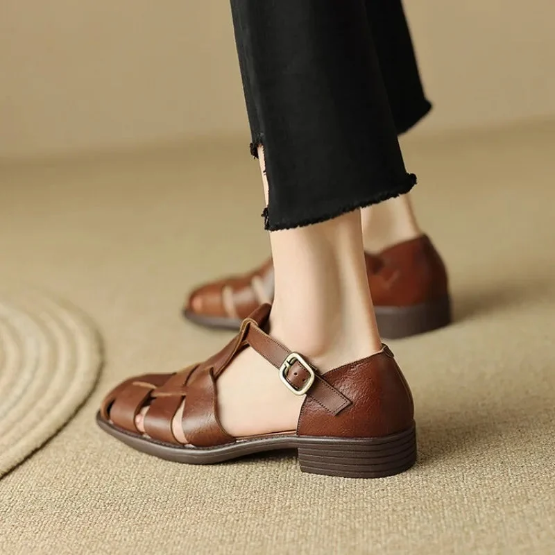 Arminda | Woven Leather T-Strap Sandals