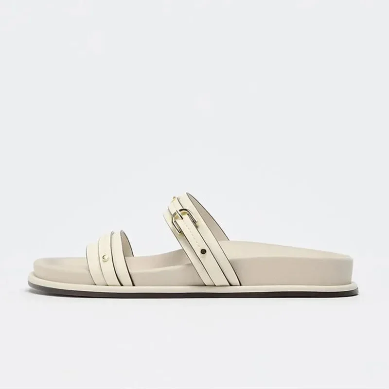 Fleurange | Dual Strap Flat Sandals