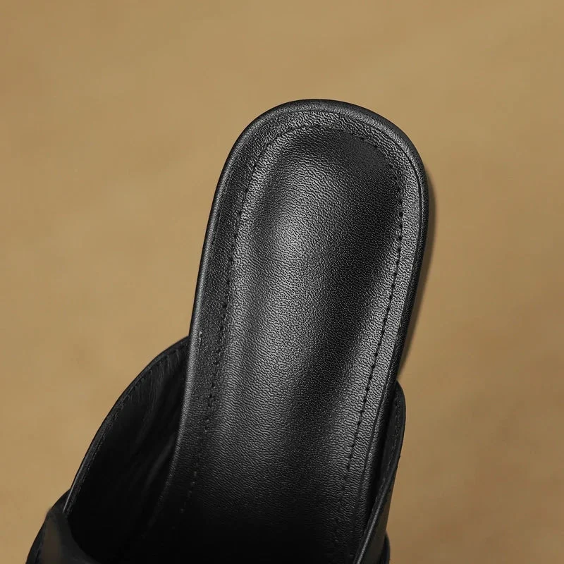 Gerardine | Leather Buckle Mid Heel Slides