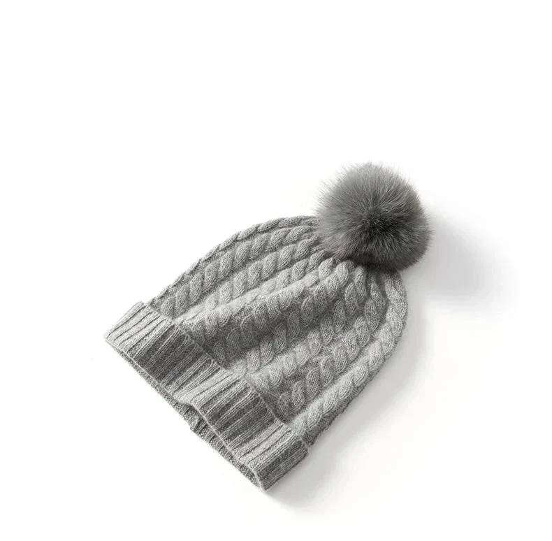 Fine Knit Cashmere Pom Beanie