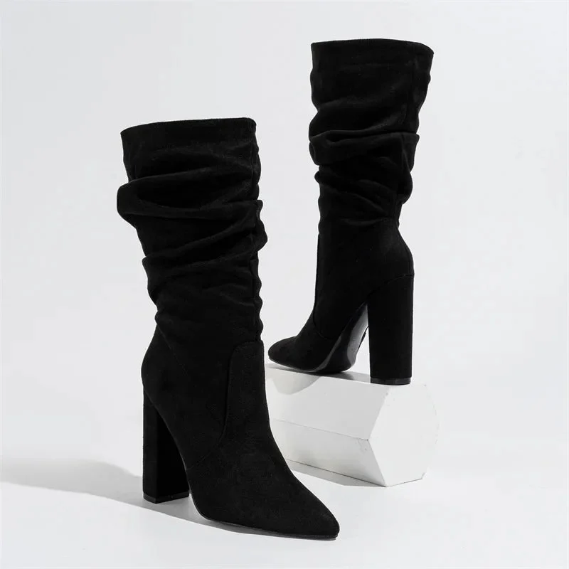 Therese | Pleated Suede Heel Boots
