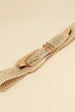 Woven Stretch Belt, Hooked Gold Buckle