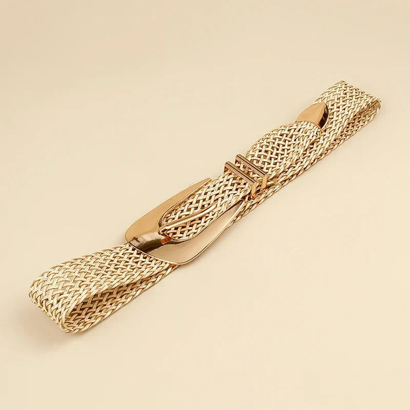 Woven Stretch Belt, Hooked Gold Buckle