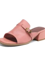 Gerardine | Leather Buckle Mid Heel Slides