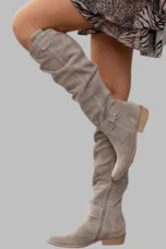 Elaine | Perforated Suede Knee Boots