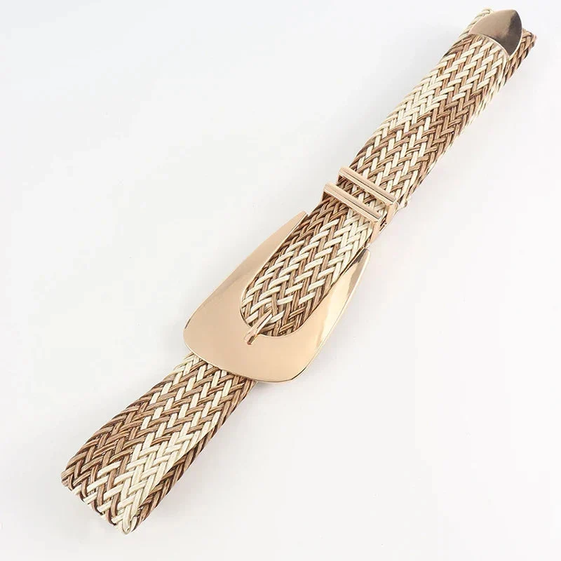 Woven Stretch Belt, Hooked Gold Buckle