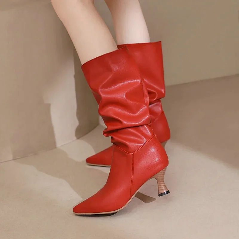 Agathe | Mid-Calf Slip-On Heel Boots