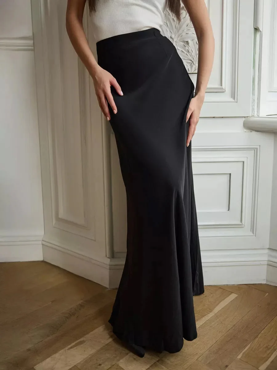 Deborah | Fishtail Hem Satin Maxi Skirt