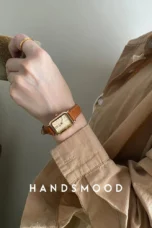 Rectangular Steel Watch, Leather Strap