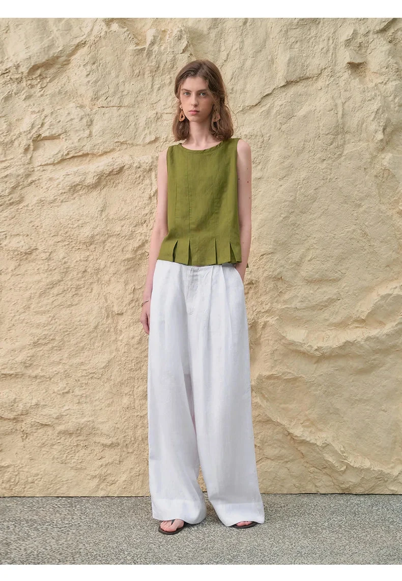 Valentina | Deep Pleated Linen Blend Pants