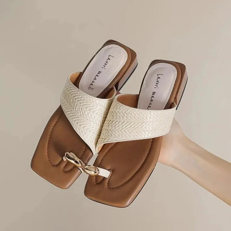 Amanda | Braided Raffia Toe Loop Sandals