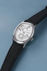 Faceted Steel Watch, Leather Strap