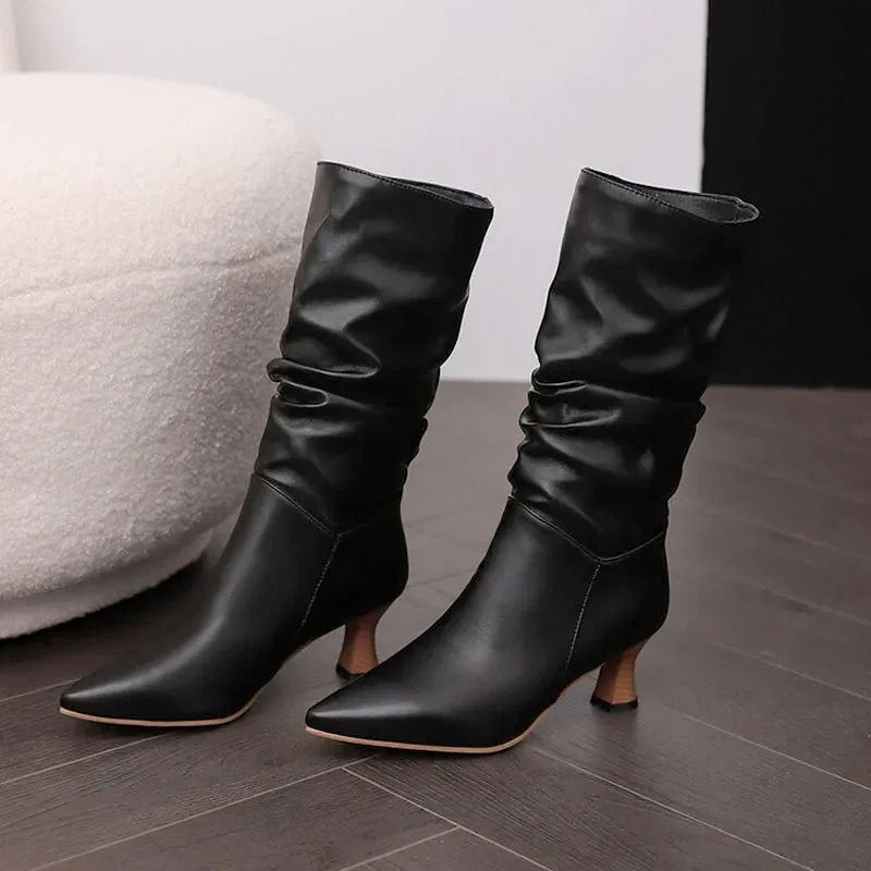 Agathe | Mid-Calf Slip-On Heel Boots