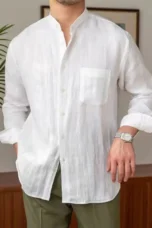 Adélard | Cotton Linen Stand Collar Shirt