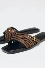 Venise | Leather Square Toe Buckle Slides