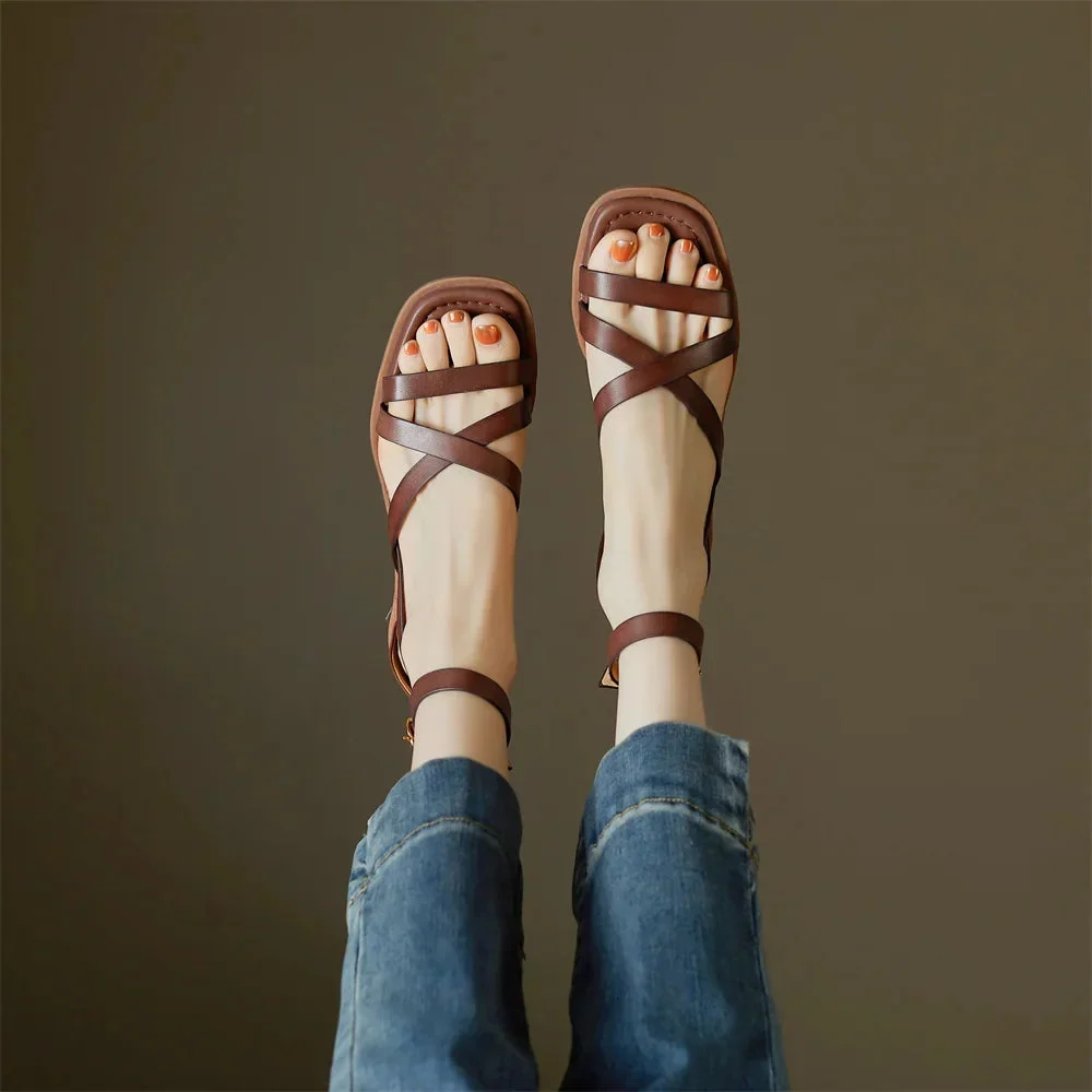 Nora | Woven Leather Ankle Buckle Sandals