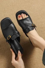 Gerardine | Leather Buckle Mid Heel Slides