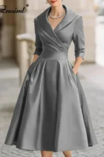 Antonia | Satin Lapel Collar Evening Dress