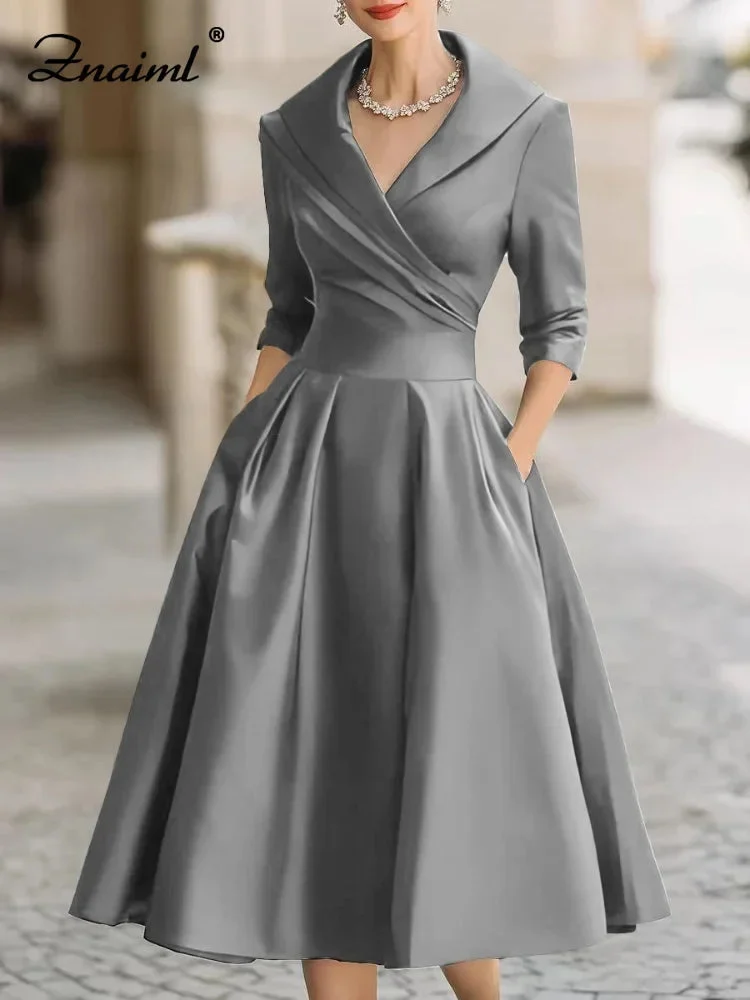 Antonia | Satin Lapel Collar Evening Dress