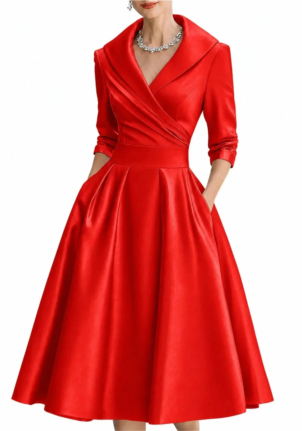 Antonia | Satin Lapel Collar Evening Dress