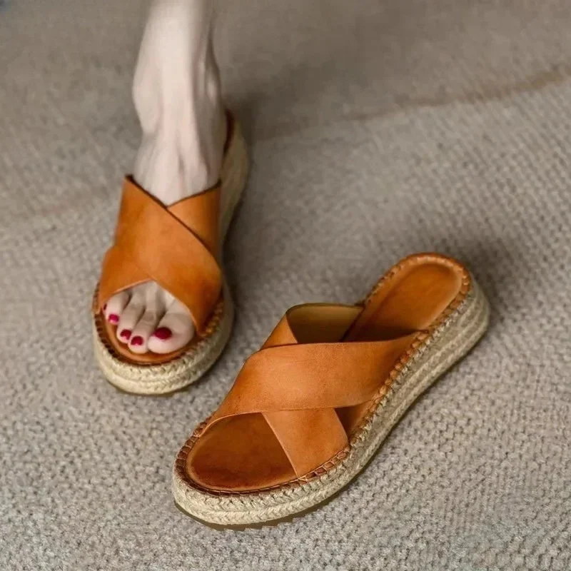 Antonine | Woven Leather Platform Slides