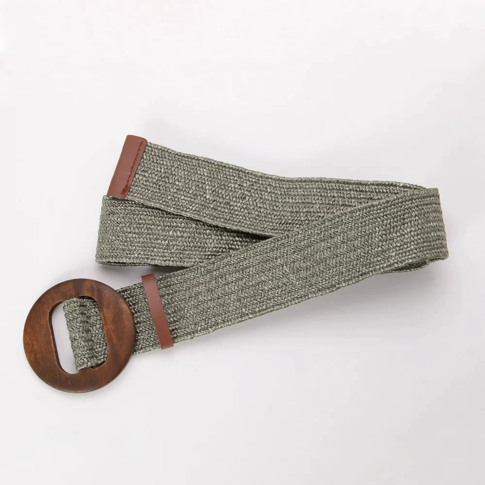 Woven Straw Belt, Wood Ring Buckle